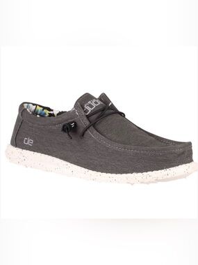 Hey Dude Men's Wally Stretch shoes in black with a speckled outsole Size 9